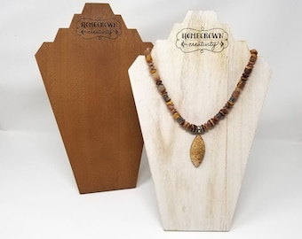 Custom Wood Necklace Jewelry Display Bust Logo Personalized Text | Branding Craft Show Displays Packaging | Laser Engraved
