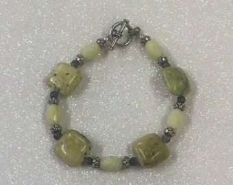 Sterling Silver 925 Togle Clasp Beaded Yellow Green Gemstone Bracelet