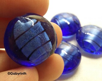 Lot 5 20mm dark blue Round Lampwork beads / silver/Zebra foil