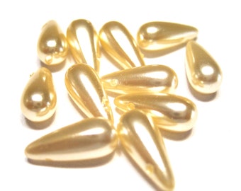 Czech Glass Pearl Drop - Top Drilled 4.5mm x 12mm - Rich Cream - Pack 30