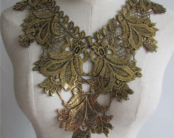 x 1 guipure gold sheer floral lace collar applique sewing 32 x 33.5 cm @27