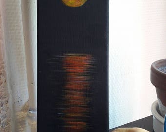 Abstract Yellow Moon Amp Purple Pink Clouds In Sky Dot Acrylic