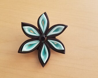 Black & Mint Tsumami Kanzashi Hair Clip
