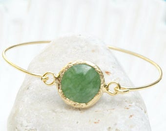 Jade Bracelet Virginia - Gold and Jade Bracelet, Green Jade Jewelry, Jade Bangle Bracelet, Jade and Gold Jewelry