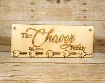 Key Hanger For Wall Personalized, Family, Wooden, Laser Engraved