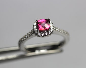 CLEARANCE Sparkling Genuine Pink Topaz Square in an Accented Sterling Silver Setting