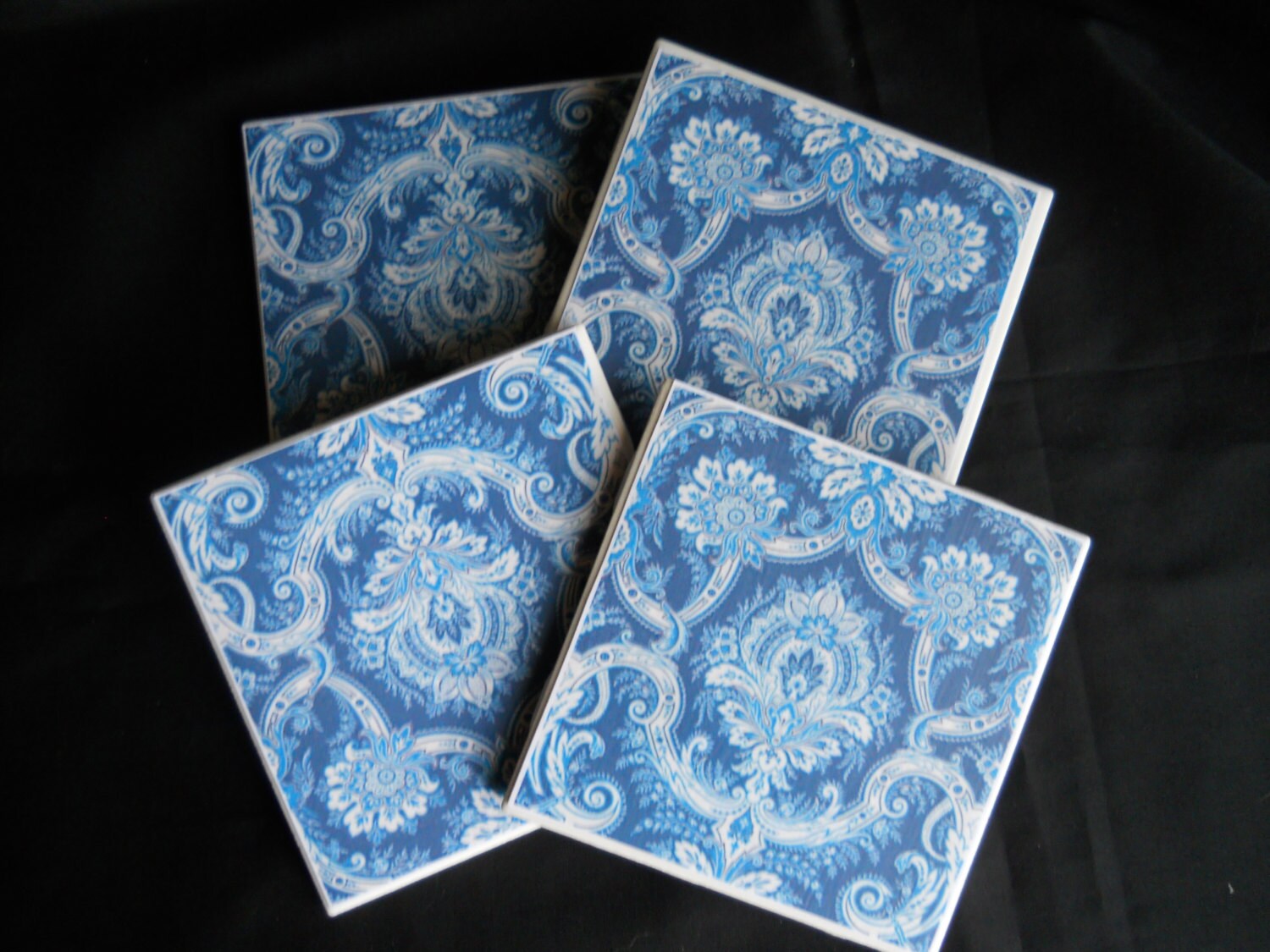 Cobalt Blue Coasters Ceramic Tile Coasters Blue Damask