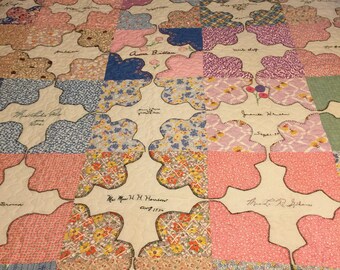 Vintage 1934 feed sack Bridal Quilt newly Quilted