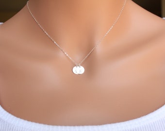 TWO Charm Monogram Necklace All Sterling Silver, personalized Her and Him Initials, Simple everyday jewelry, Disk necklace, Disk Jewelry
