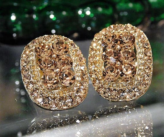 Rhinestone Clip On Earrings / Mid Century
