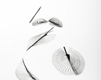 Kinetic Metal Art, Modern Mobile in skeleton leaf shape, Wire art, Polished stainless steel hanging mobile by Expand Life