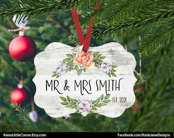 Mr & Mrs Ornament, Our First Christmas Ornament, Married Ornament, Custom Ornament, Wedding Gift, Benelux Ornament, Gift for Couple
