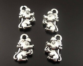 10 little mouse and cheese silver metal charms