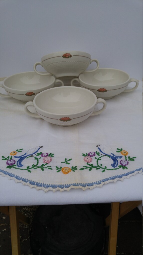 Vintage Two Handle Soup Bowl Syracuse China Set of 4 Vintage Two Handle Soup Bowl Syracuse China Set of 4