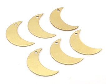 Crescent Necklace Charm, 10 Raw Brass Crescent Moon Charms with 1 Hole (25x9x0.80mm) Moon-1