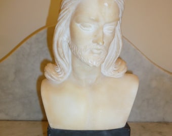 Religious art white marble bust of Jesus Christ circa 1930