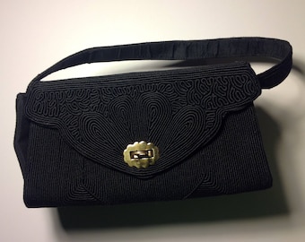 Black corde 1940s vintage handbag