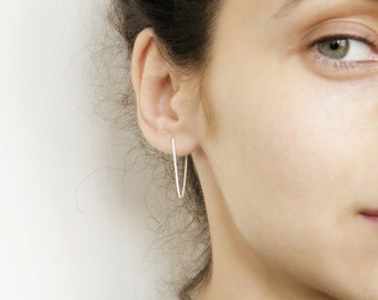 Line earrings, minimalist earrings, staple earrings, edgy silver earrings, geometric earrings, triangle earrings, hipster style earrings