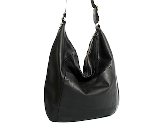 Black leather hobo bag - leather purse - women bags SALE black leather bag - leather shoulder bag - crossbody bag - slouch bag handmade bag