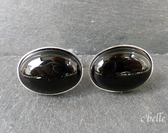 Cufflinks Black Agate Ø 18 x 25 mm