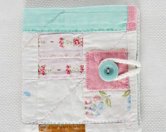 Upcycled Needlebook - Old Patch Quilt - Vintage Buttons - Shabby Chic - Linen and Lace - Sewing Gift - Makers Gift - Hand Stitchedl