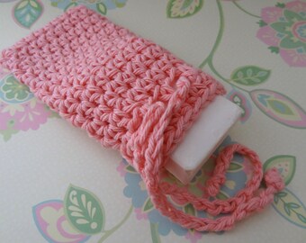 Crochet Pink Saver Bag/Pouch, Soap Sack with Drawstrings - 100% Cotton - Ready to Ship