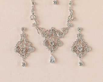 Bridal Jewelry SET, SALE 40% OFF, Crystal Wedding Necklace, Chandelier Earrings, Rhinestone Wedding necklace, Keriann Crystal Necklace