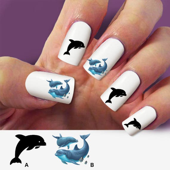Dolphin Nail Decal,nail Art, Nail Art Design, Water Slide Nail dolphin nail decal,nail art, Nail Art design, Water Slide nail Decals ,#D01 set 60pc from Perlaforever on Etsy Studio - Dolphin Nail Decal,nail Art, Nail Art Design, Water Slide Nail