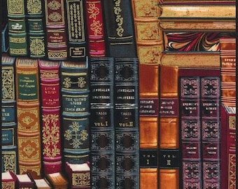 Timeless Treasures - Library - Stacked Books w/ Metallic Gold - Multi Fabric by the Yard CM8214-MLT