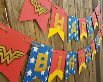 Superhero birthday banner, ww birthday banner, ww party, superhero party, oneder woman birthday, oneder woman party, oneder girl, super