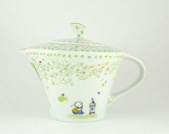 Teapot,Ceramic Teapot,Porcelain Teapot,Théière en Porcelaine,Multicolor,Tree, Birds Decor,Morpho Tale