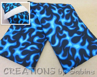 Microwave Heat Wrap, Hot Cold Pack Corn Neck Shoulder Back Pillow with washable cover Blue Flames Rocker Biker Cool Gift READY TO SHIP (517)
