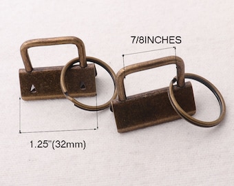 1.25"(32mm),10 sets,Antique Bronze Key Fob Hardware with keychain hardware,for webbing/ Wristlets/Fabric Key Chains(kfh97)