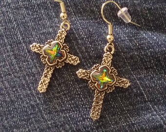 Cross Earrings, Nickel Free Earrings, Silver Plated, Jeweled Cross Earrings, Religious Jewelry