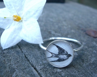 Sparrow Silhouette Ring - Sterling Silver and Resin