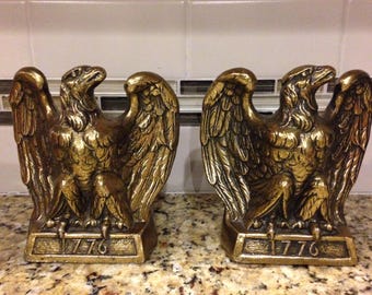 Vintage Brass American Eagle Book Ends - 1776 - Colonial Virginia 1972