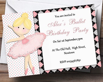 Beautiful Ballet Dancer Personalised Birthday Party Invitations