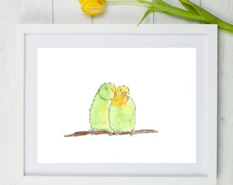 Love birds art, love birds painting, love birds, bird painting, bird art, engagement present, anniversary present