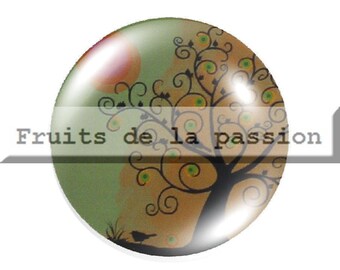 1 cabochon 25mm, nature, trees, multicolored, round glass