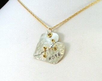 CHD Awareness Necklace / Sutured Heart Mixed Metal Necklace / Sterling Silver Heart Necklace / Mended Heart Necklace / Broken Heart Necklace