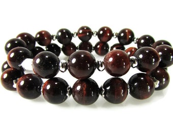 Red Tiger Eye Stretch Bracelet Set, Stackable Jewelry, Tiger Eye Gemstone Jewelry