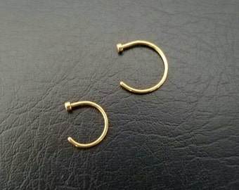 Gold Nose Ring Nose Hoop Thin 20g 5/16" (8mm) 3/8" (10mm) Handmade Nostril Ring Nostril Hoop Dainty Rings 316lvm Stainless Steel Gold IP