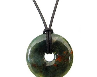 Chinese pi 30mm - Moss agate donut pendant necklace