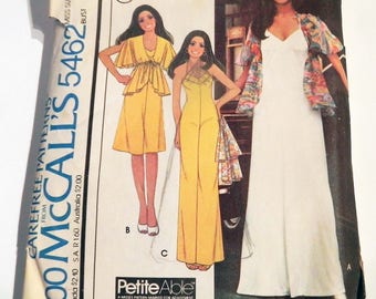 1970s Jumpsuit Hostess Dress yoke coverup jacket boho Marlos Corner knit maxi vintage sewing pattern McCalls 5462 Size 10 Bust 32.5"