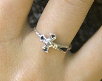 sterling silver cross ring, heart cross ring, religious ring, cross and heart ring, sterling silver ring