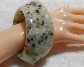 Thick, Confetti Injected,Black and White Lucite Bangle Bracelet