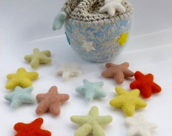 Counting stars felted wool play set Waldorf inspired ready to ship
