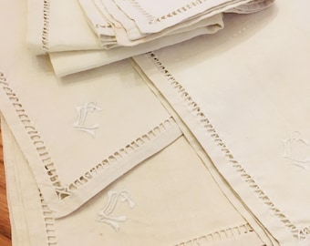 French Linen 6 Tea Towels Initials CL