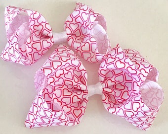 Red and Pink Valentine Heart Hair Bow