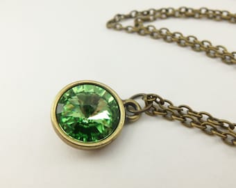 Brass Peridot Necklace August Birthstone Jewelry Peridot Crystal Necklace